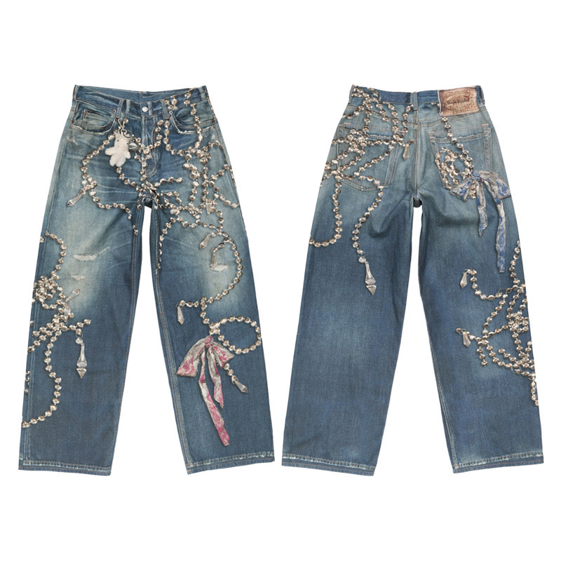 Enhypen NiKI inspired AC Washed Destroyed Distressed Hand-Painted Splatter Loose Fit Denim Jeans pants-NI-KI