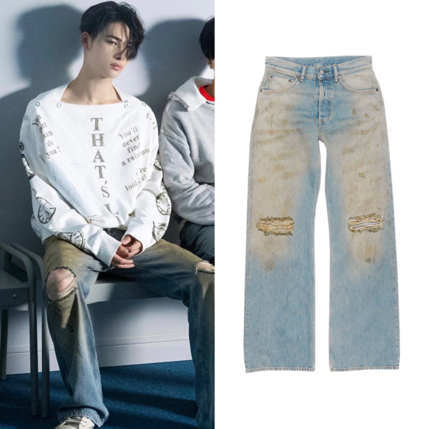 Enhypen NiKI inspired AC Washed Destroyed Distressed Hand-Painted Splatter Loose Fit Denim Jeans pants-NI-KI