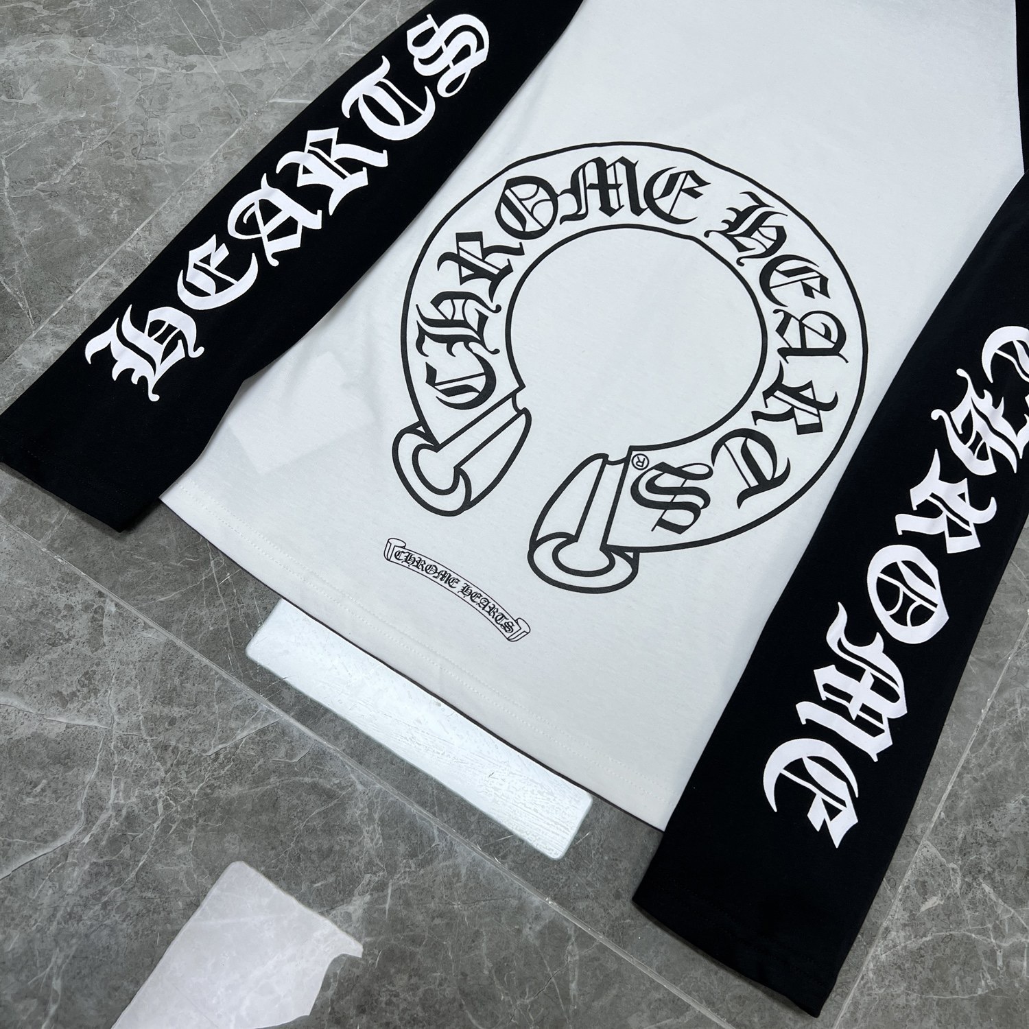 CH Style Chrome Hearts inspired Big Horseshoe Contrast Color Sanskrit Print Long Sleeve T-Shirt 