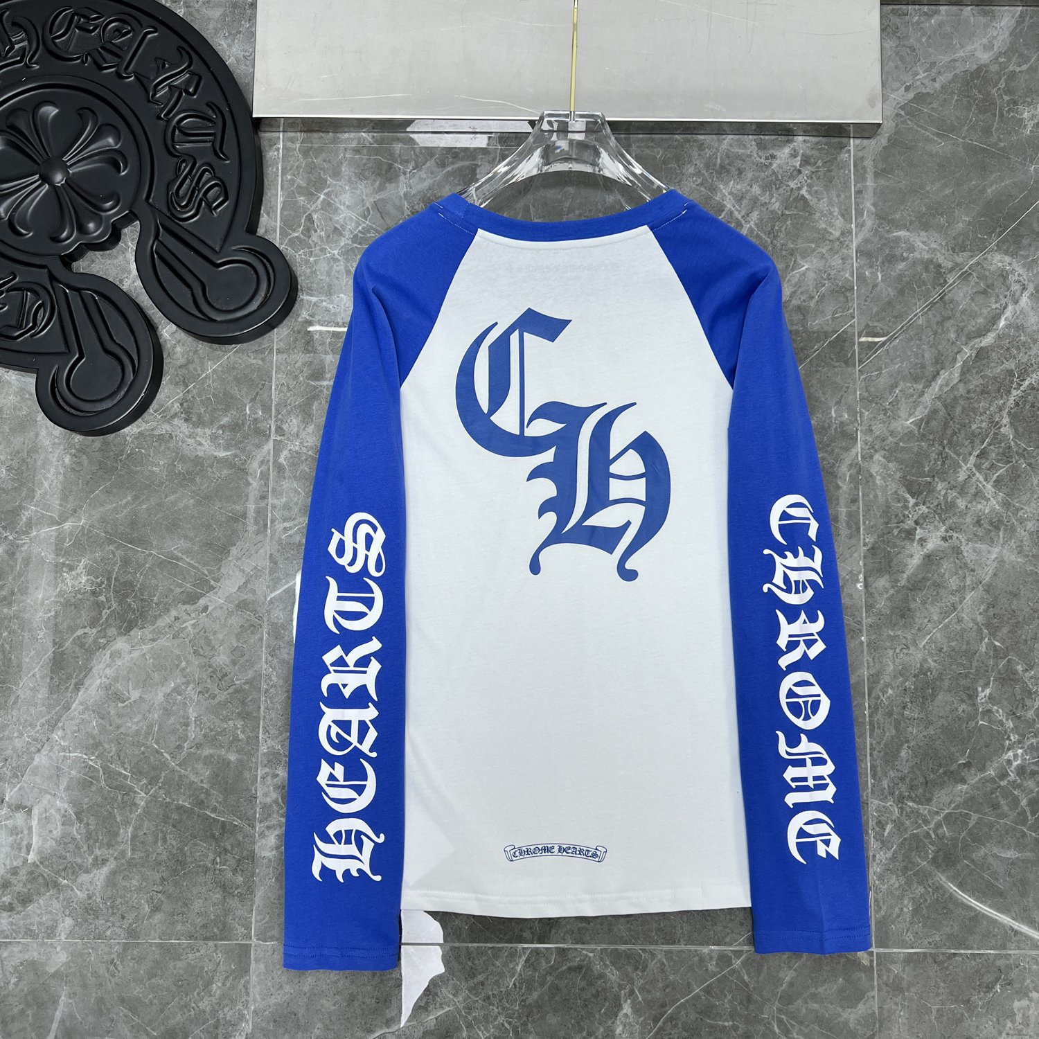 CH Style Chrome Hearts inspired Big Horseshoe Contrast Color Sanskrit Print Long Sleeve T-Shirt