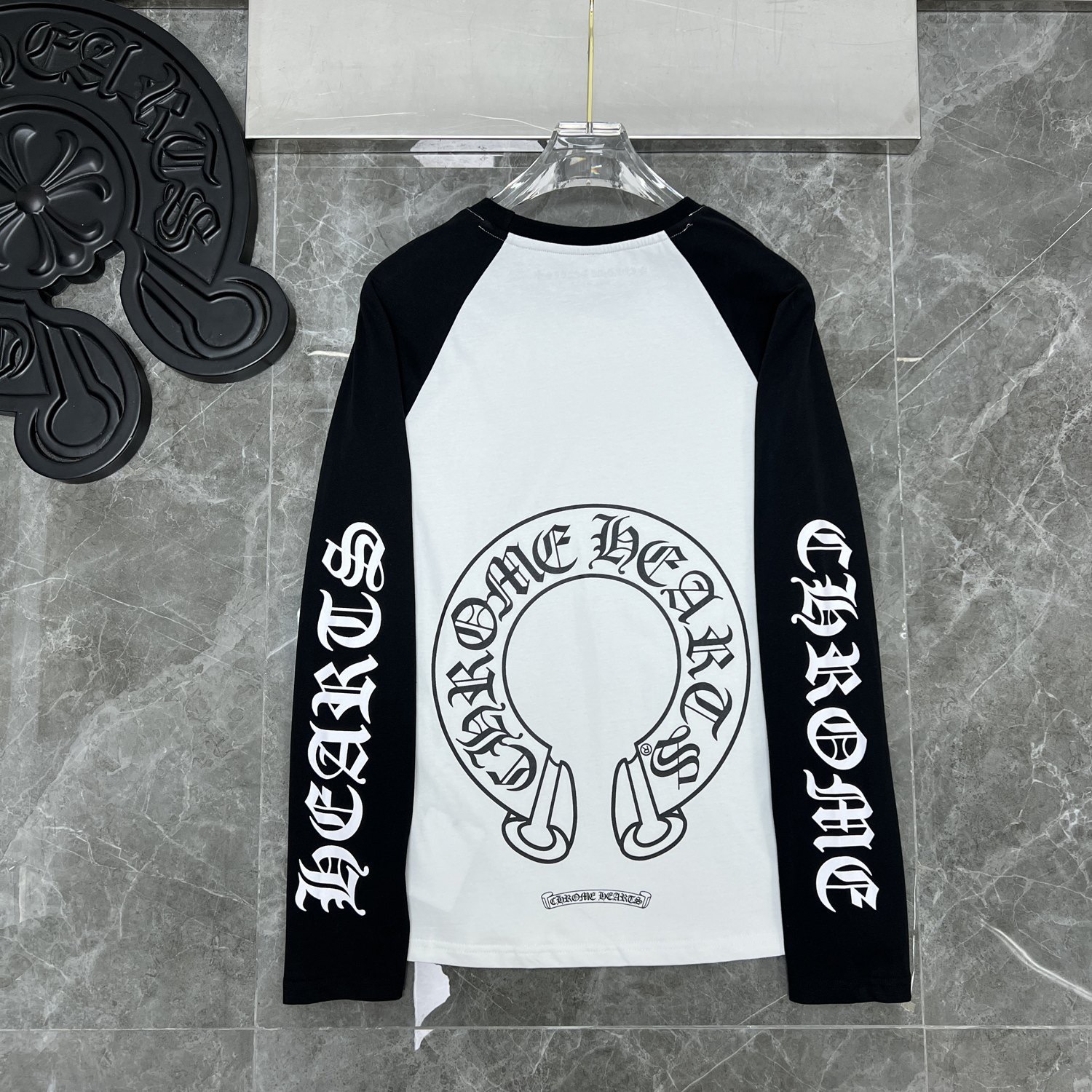 CH Style Chrome Hearts inspired Big Horseshoe Contrast Color Sanskrit Print Long Sleeve T-Shirt