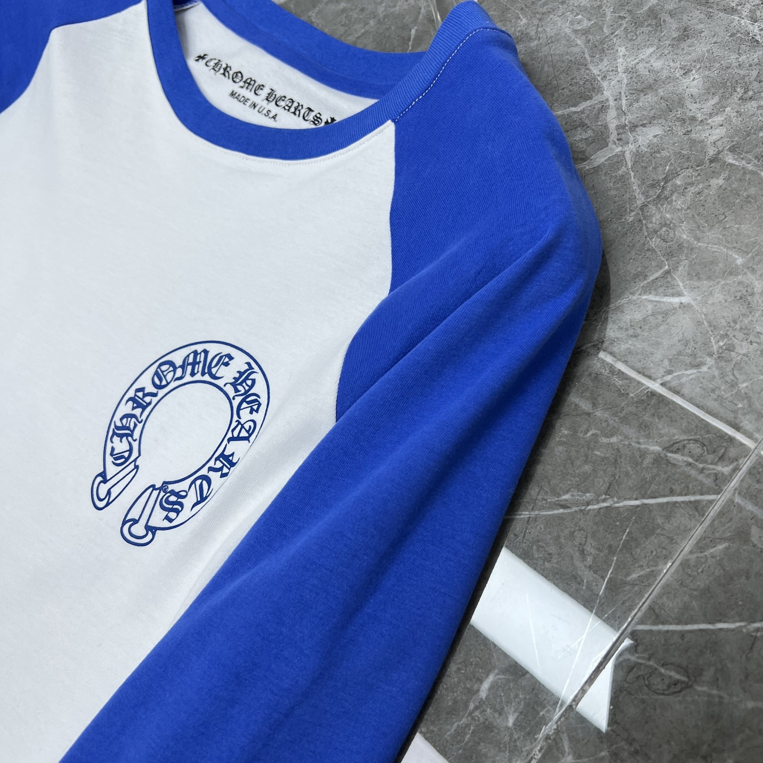 CH Style Chrome Hearts inspired Big Horseshoe Contrast Color Sanskrit Print Long Sleeve T-Shirt 