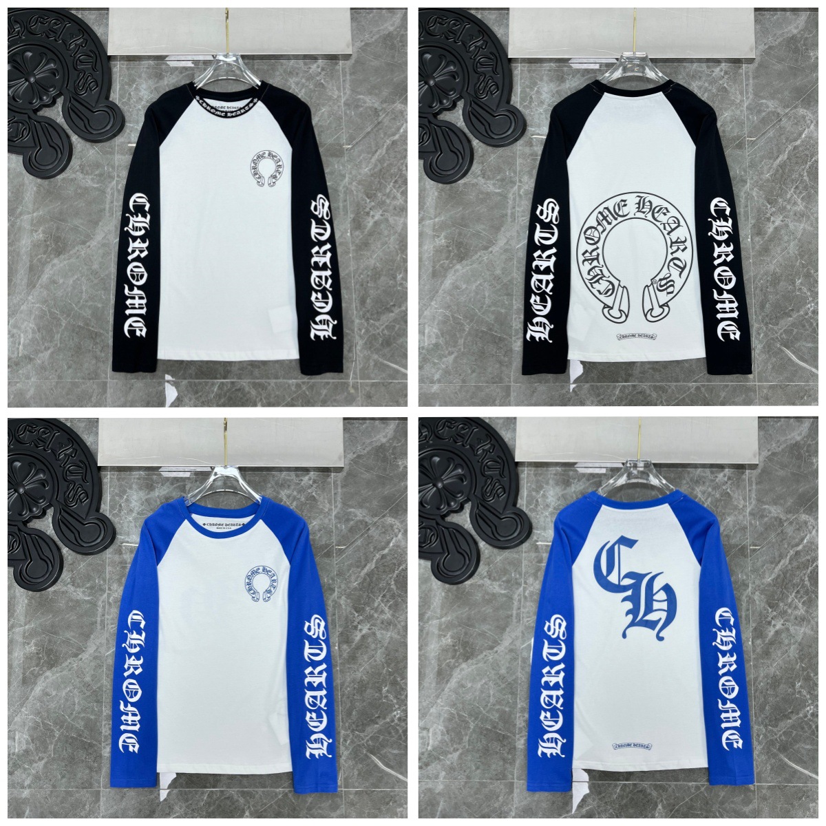 CH Style Chrome Hearts inspired Big Horseshoe Contrast Color Sanskrit Print Long Sleeve T-Shirt 