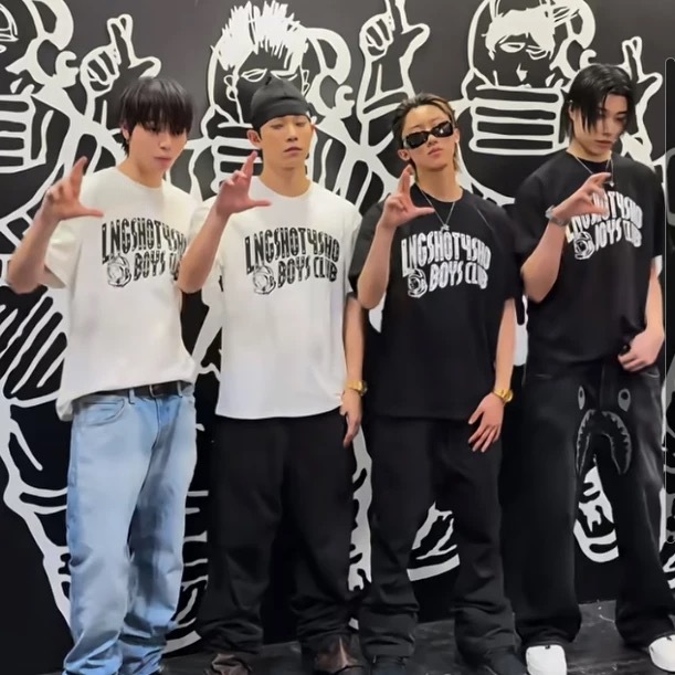 lngshot inspired  boys club letter print tshirt