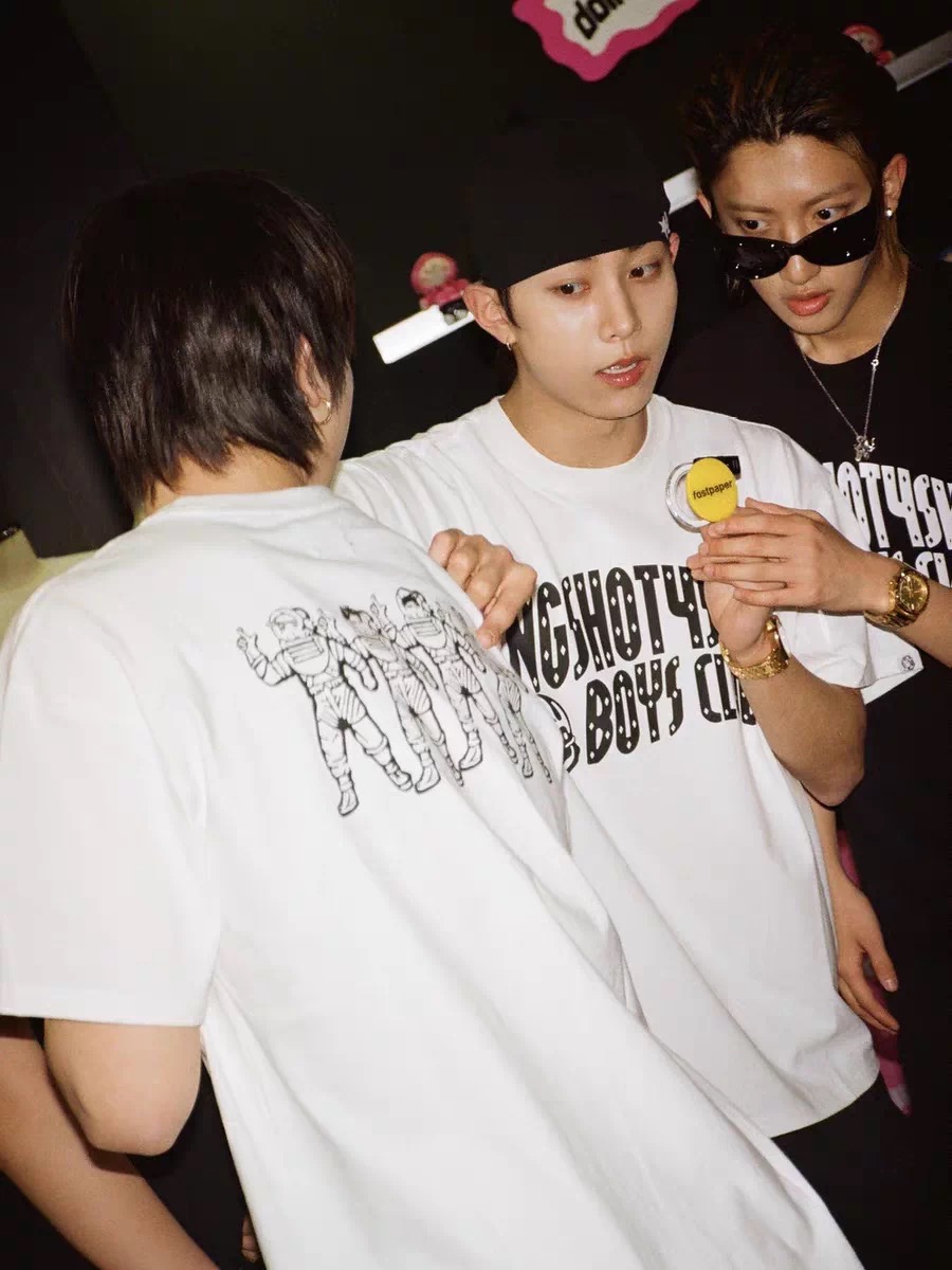 lngshot inspired  boys club letter print tshirt