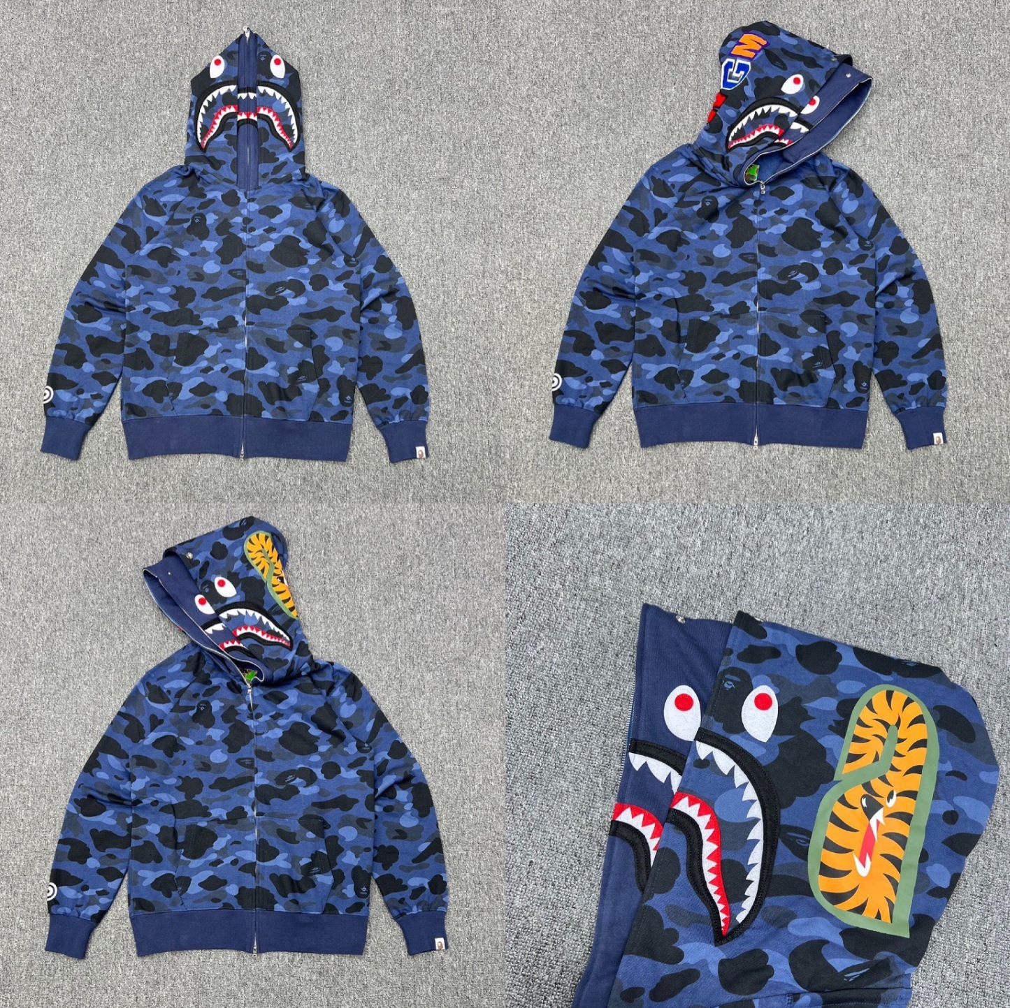 lngshot louis inspired Camo Shark Full bape Zip Hoodie Jacket with Double Hood