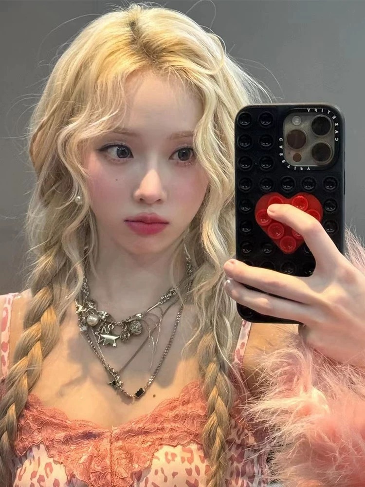 Pink Lace Sling Star Leather Skirt Set-Winter-Aespa