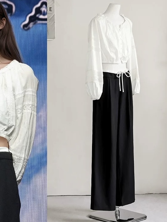 White Lace Blouse and Pants Set- Winter Aespa