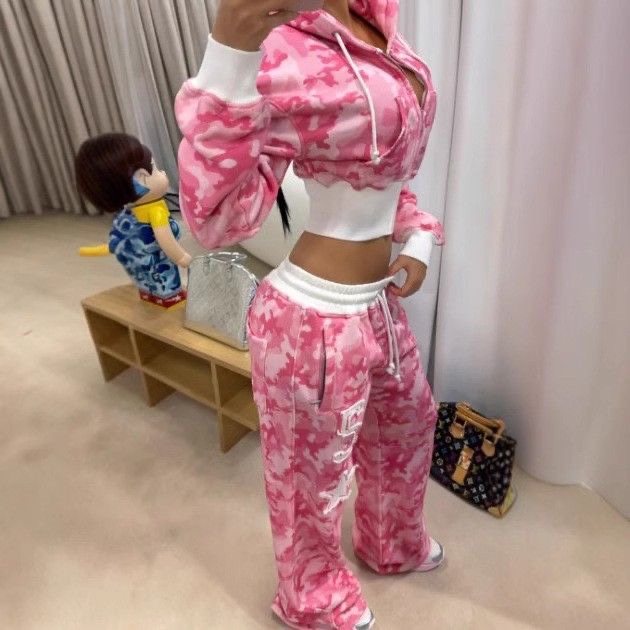 TWICE -Pink Camo Rhinestone inspired Hoodie Set