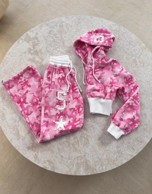 TWICE -Pink Camo Rhinestone inspired Hoodie Set