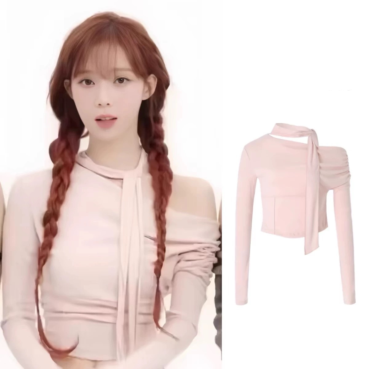Aespa Winter & IVE Wonyoung rose tie shoulder sleeve top shirt
