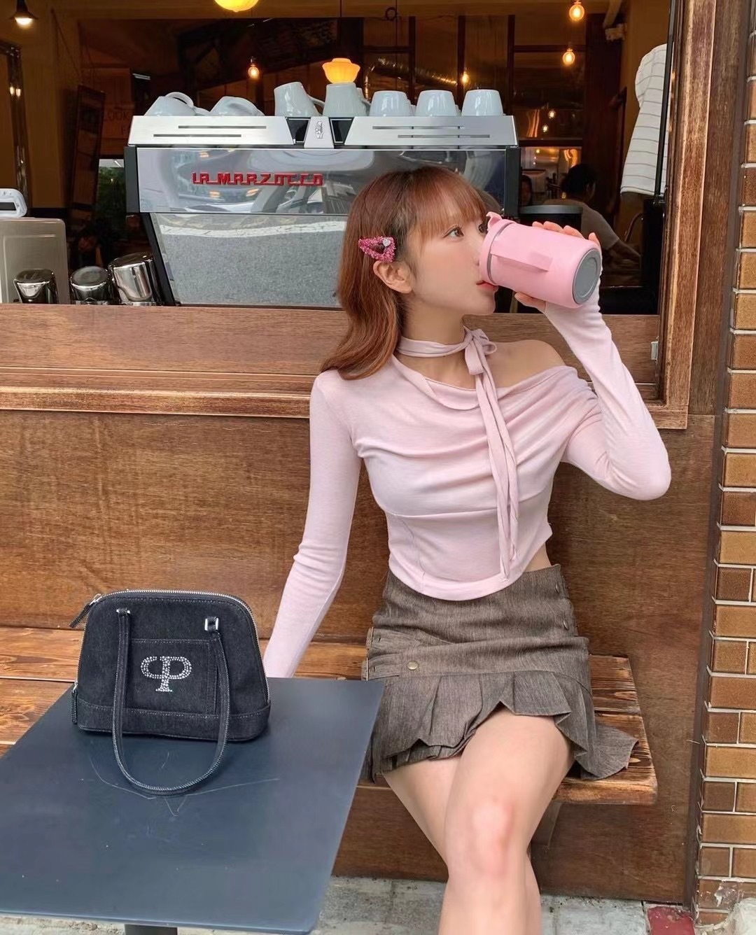 Aespa Winter & IVE Wonyoung rose tie shoulder sleeve top shirt