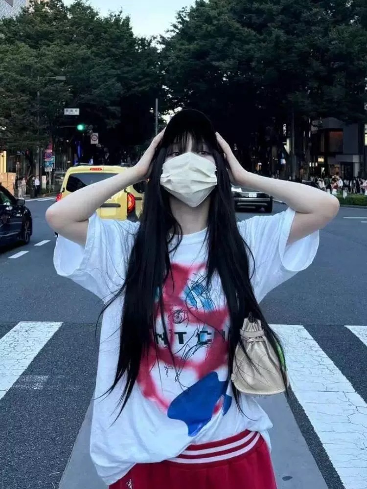 Harajuku cartoon short sleeve shirt-karina Aespa