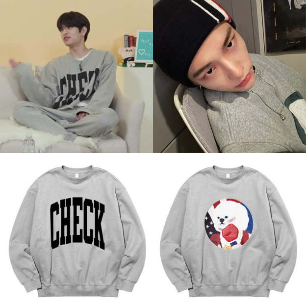 Check Gray Puppy Print Sweatshirt-Hwang Hyunjin-Straykids
