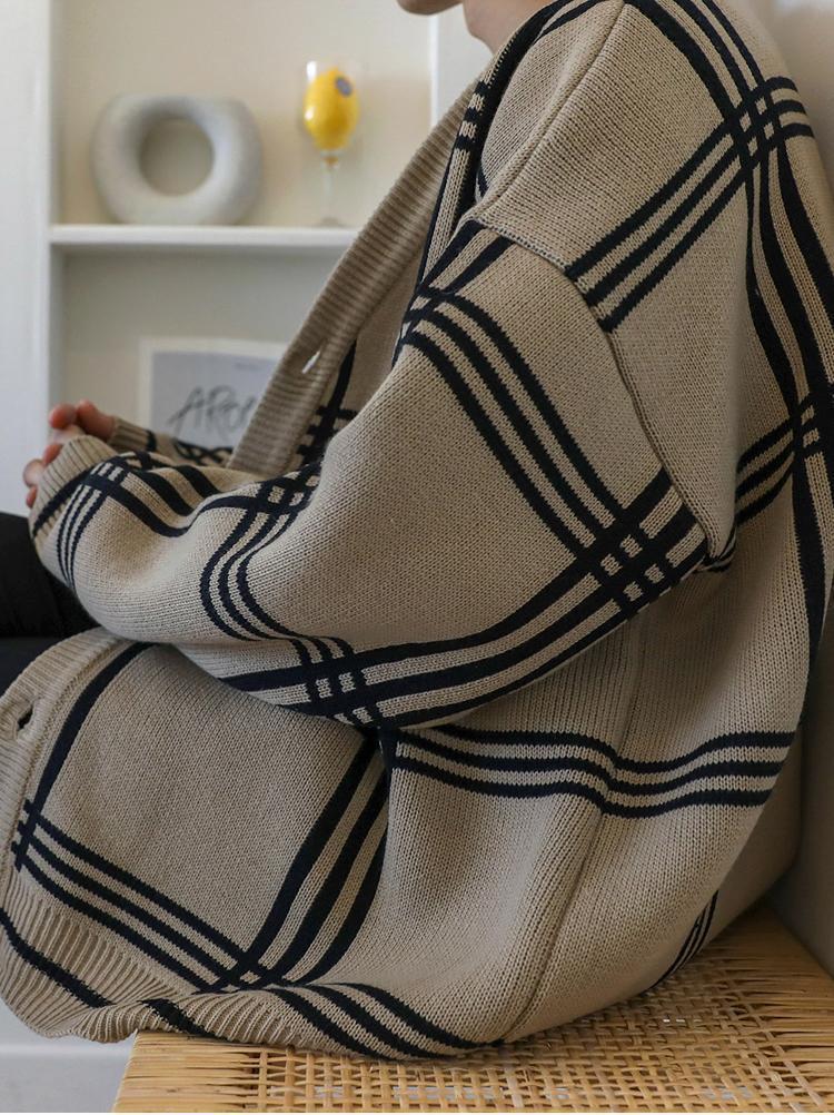 Khaki Plaid Knitted Cardigan -Mingyu – Seventeen