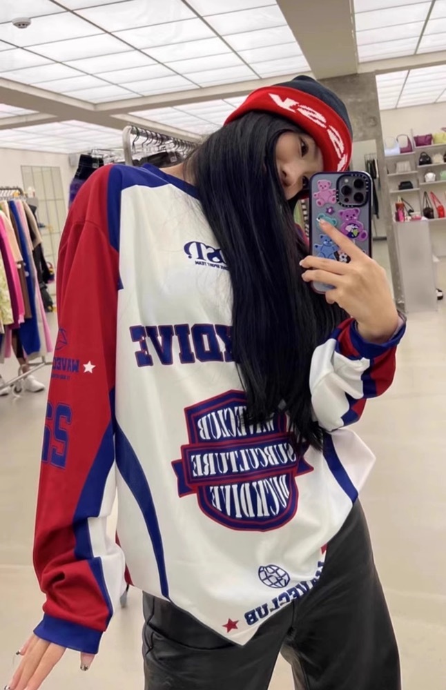 aespa Karina Inspired Retro Jersey Style Long Sleeve Tee 