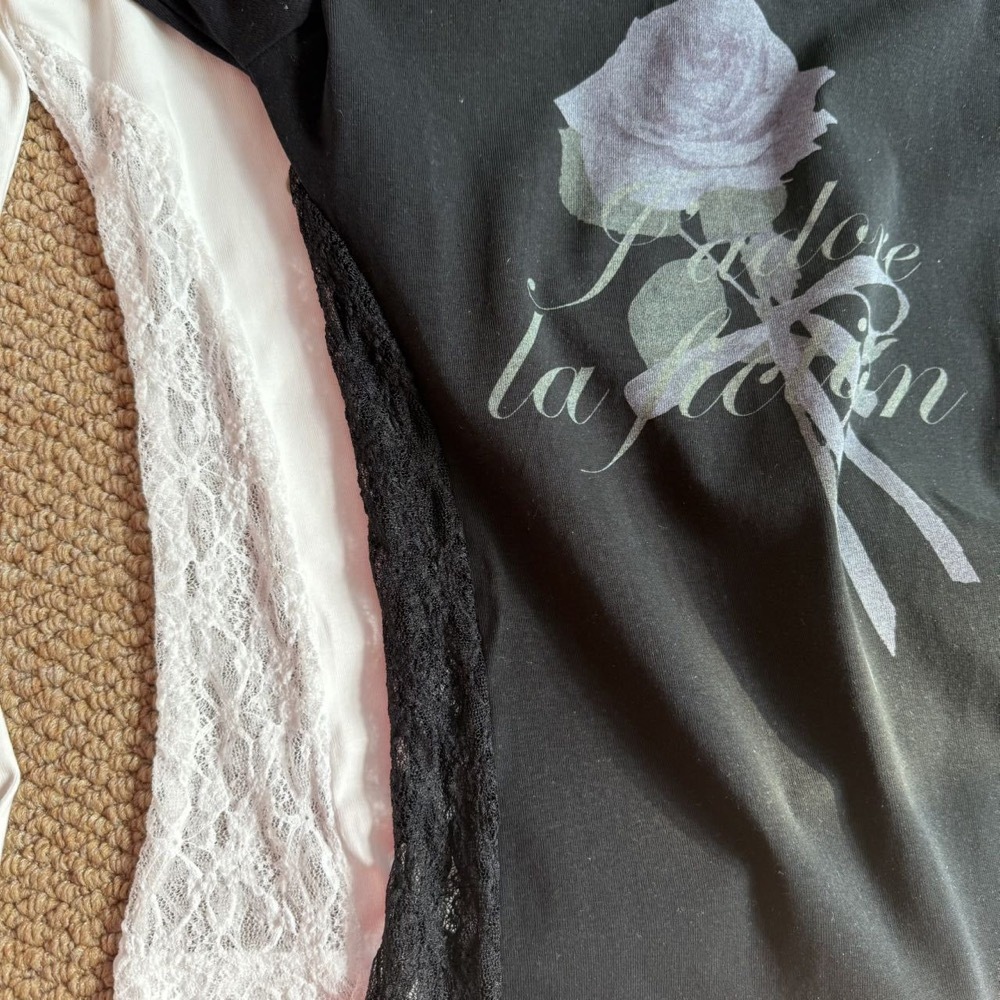 GIDLE Minnie Miyeon Inspired Rose Lace Trim Long Sleeve Tee