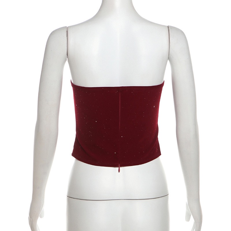 BabyMonster Ahyeon-Red Corset Bowknot Accent Top