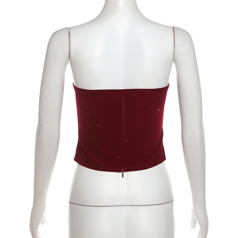 BabyMonster Ahyeon-Red Corset Bowknot Accent Top