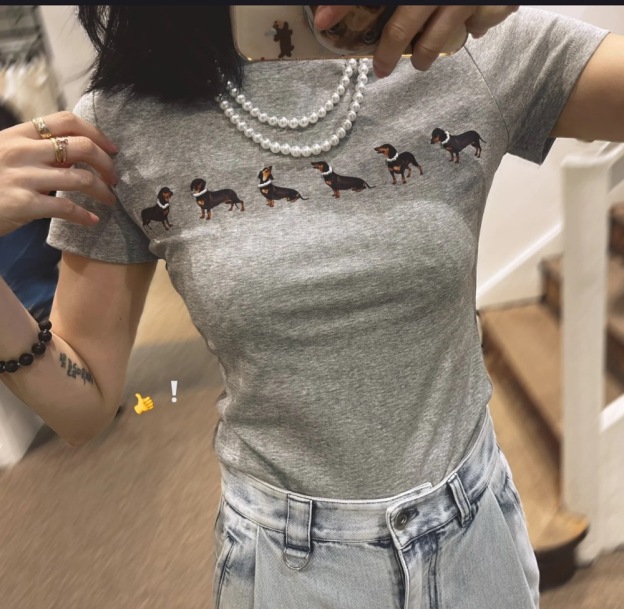 Beaded Necklace Dog Printed Stretch Short Sleeve-inspired by JENNIE for ExtraL Challenge 
