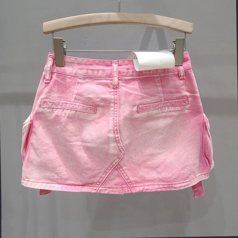 Babymonster Ahyeon Pink Utility Denim Skirt 