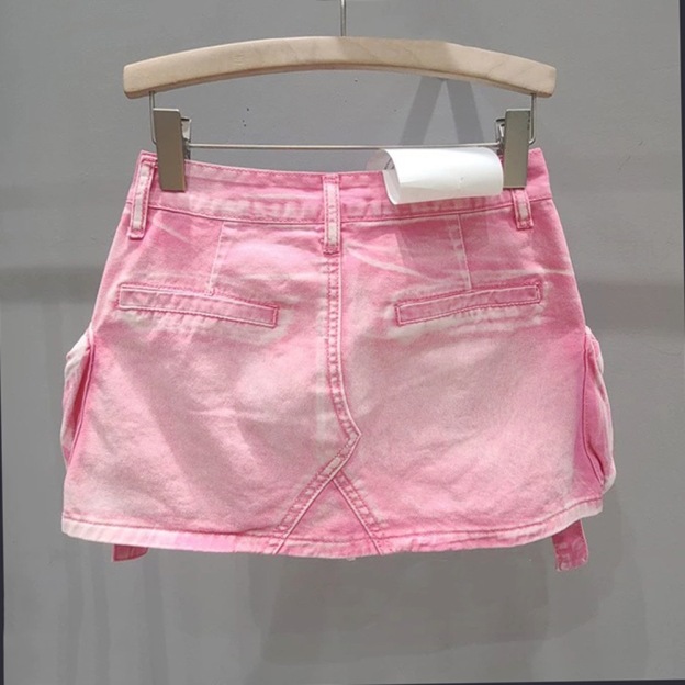 Babymonster Ahyeon Pink Utility Denim Skirt 