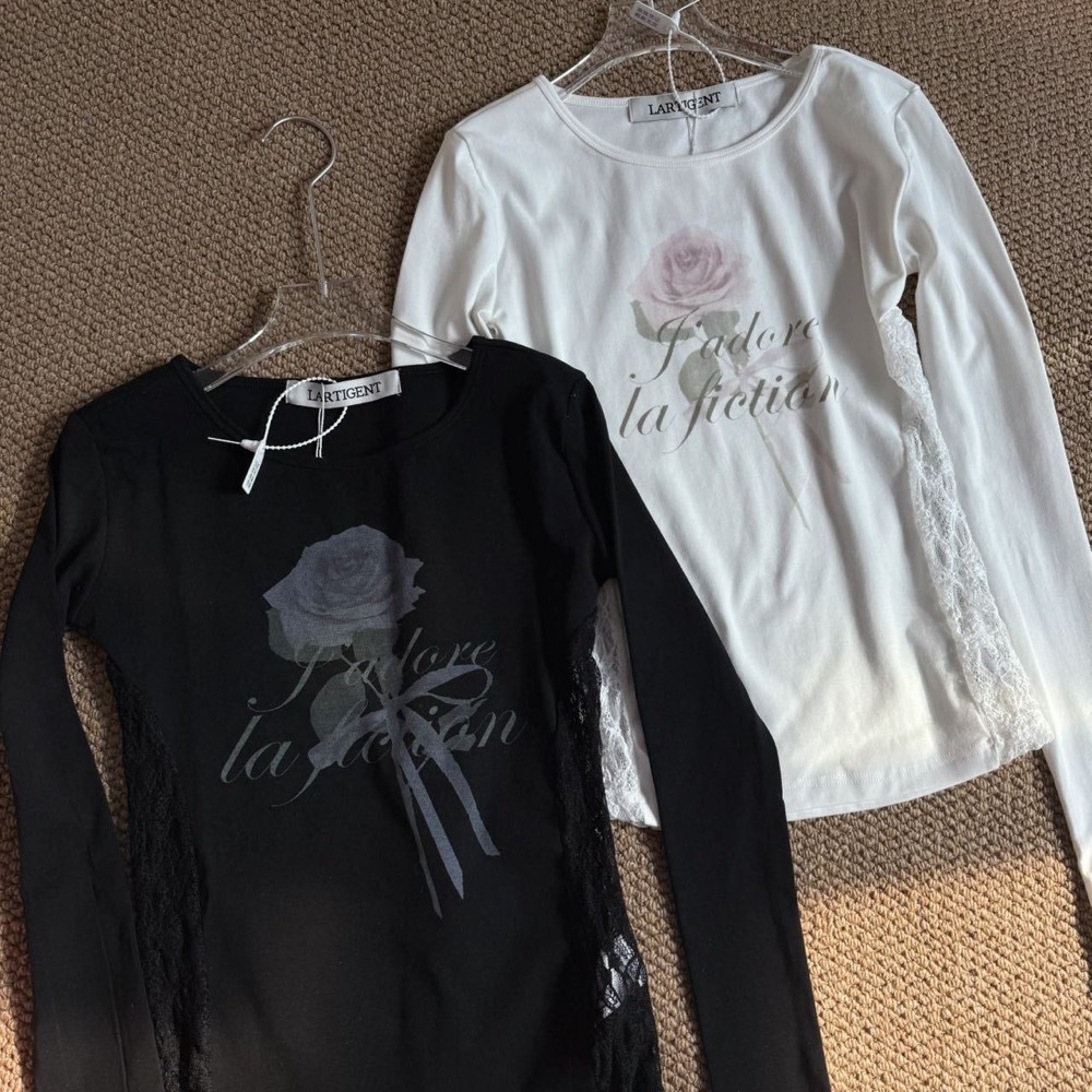 GIDLE Minnie Miyeon Inspired Rose Lace Trim Long Sleeve Tee