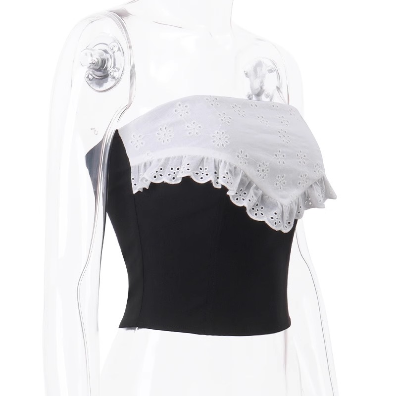 Babymonster Ahyeon Inspired Black White Off-Shoulder Top 