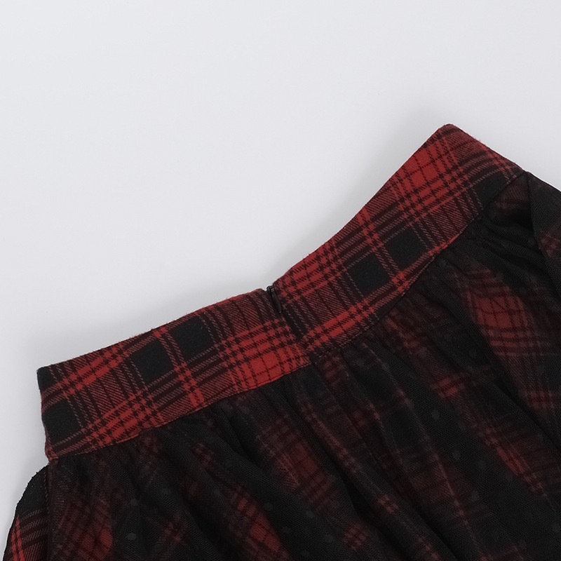 Red Black Polka Dot Mesh Half Skirt-Straykids concert outfitidea for STAY