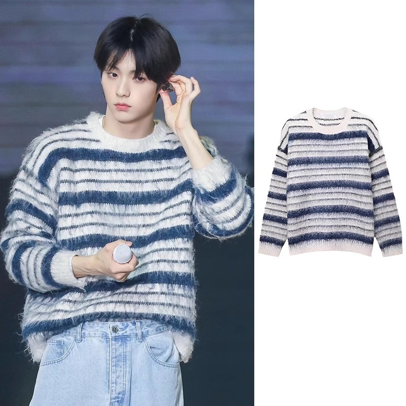  TXT Soobin inspired Blue Stripes Knit Sweater