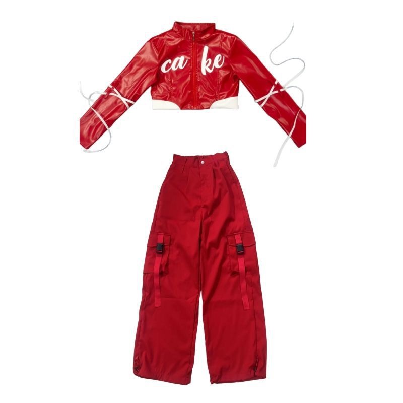 ITZY CAKE Performance-Inspired Red Hip-Hop Dance Set