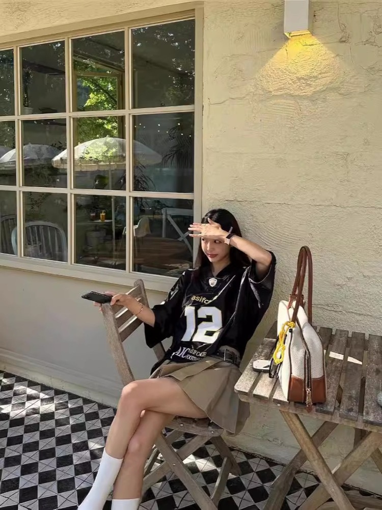 NewJeans Minji Inspired Patchwork Jersey Tshirt-NJZ