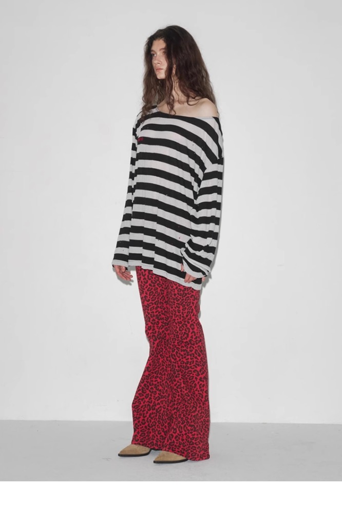 Aespa Ningning Inspired Striped Off-Shoulder Long Sleeve Tee