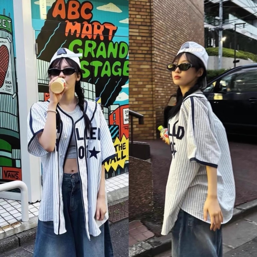 Aespa NingNing Striped Sporty Jersey  Oversized  Tee 