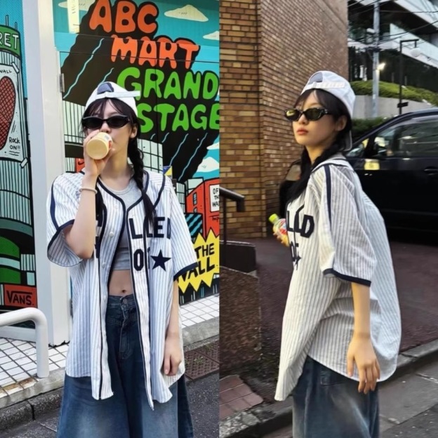 Aespa NingNing Striped Sporty Jersey  Oversized  Tee 