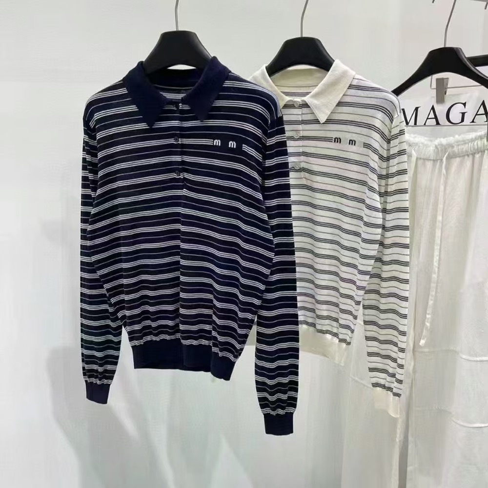 TXT Beomgyu White Striped Long Sleeve Polo Shirt