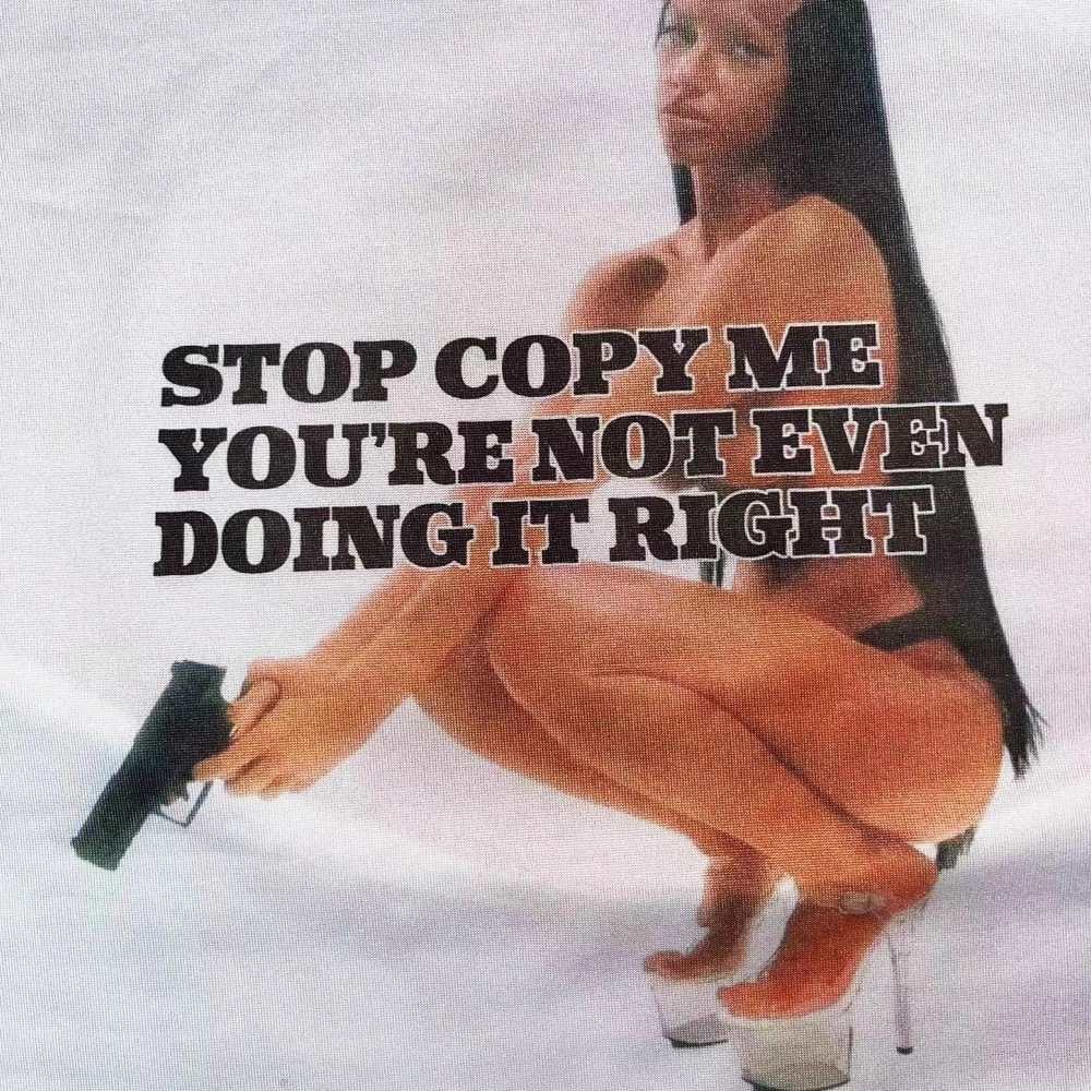  Y2K-STOP COPY ME See-Through Backless Tee