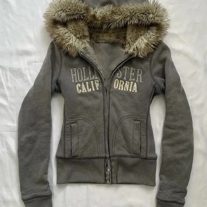 Y2K Vintage Faux Fur Hooded Jacket