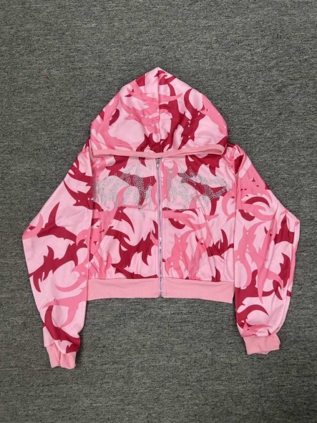 TWICE -Pink Camo Rhinestone Hoodie Set