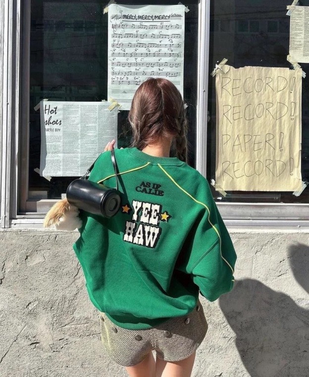 BLACKPINK Jennie & Aespa KARINA Inspired Letter Embroidery Oversized Sweatshirt 