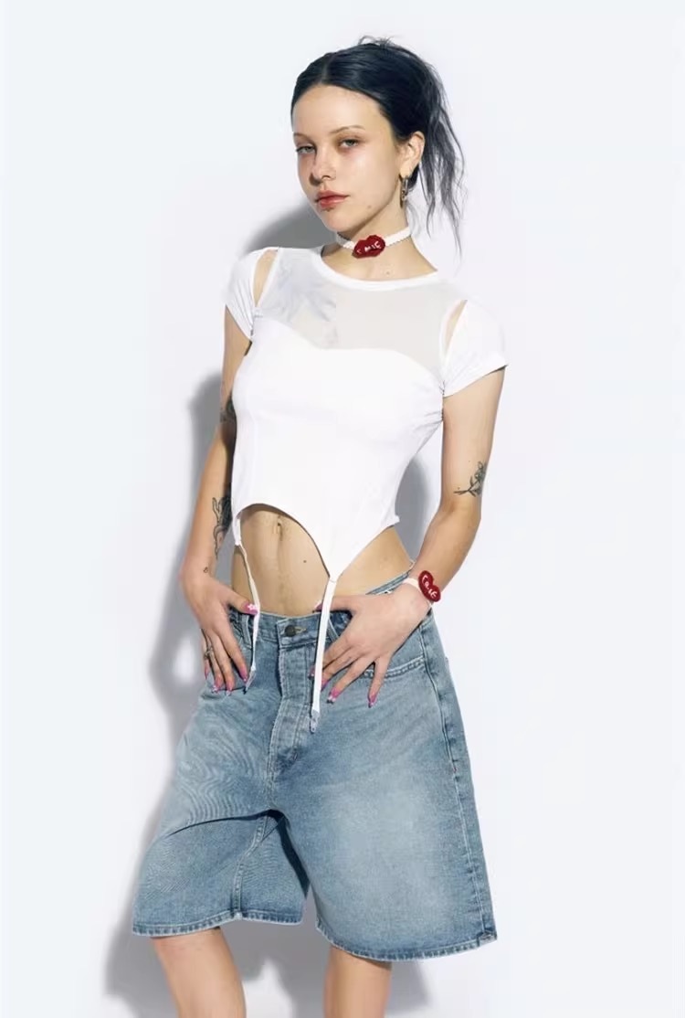 Aespa Winter -Vintage Washed Denim Shorts Pants