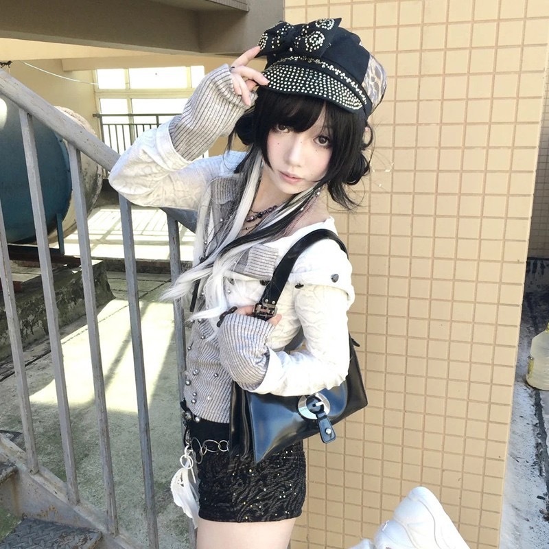 Y2K-Grunge Hooded Knit Sweatshirt