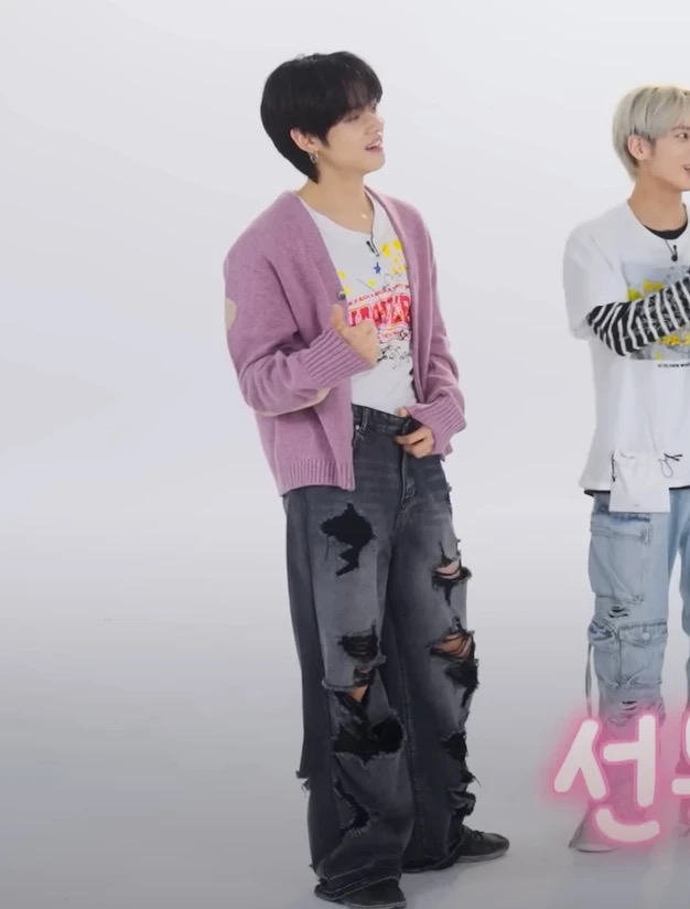 TXT Yeonjun Black Washed Tattered Denim inspired Jeans Pant 