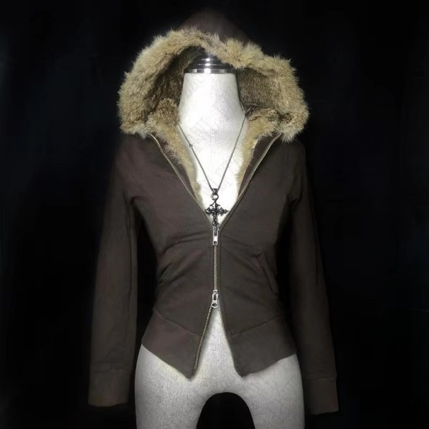 Y2K Vintage Faux Fur Hooded Jacket