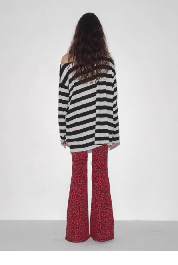 Aespa Ningning Inspired Striped Off-Shoulder Long Sleeve Tee