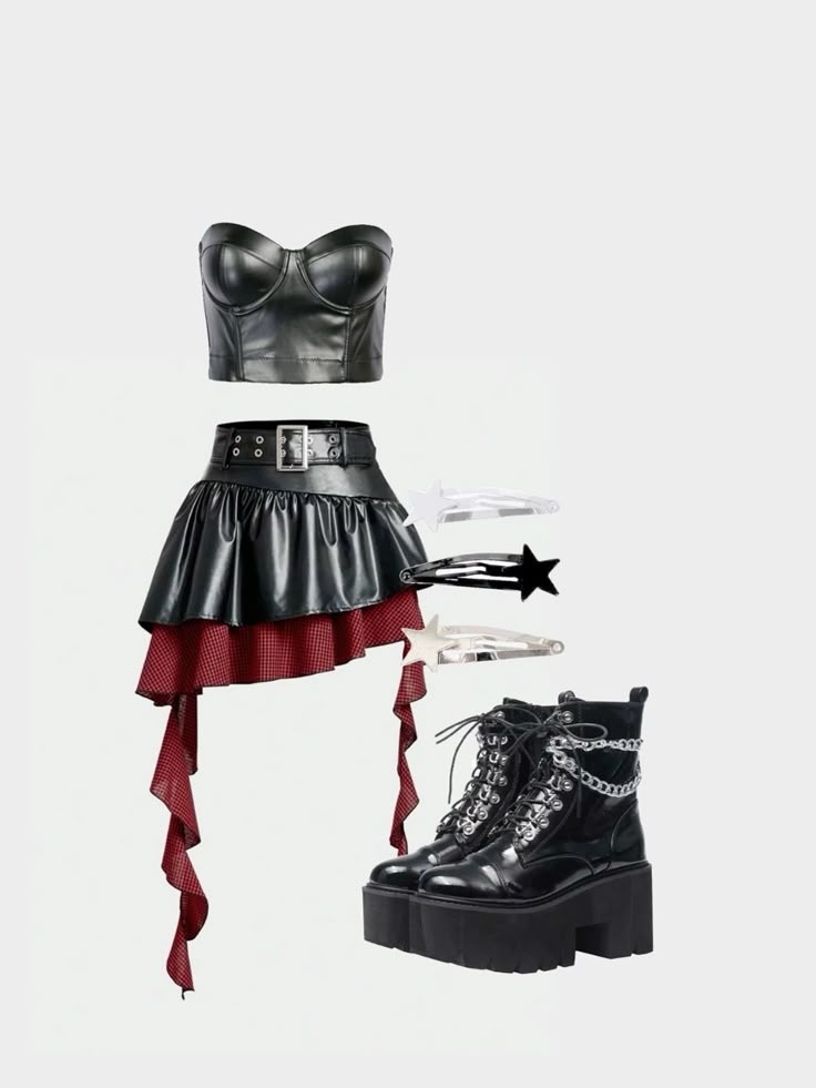 Red Black Irregular Plaid Half Skirt-Straykids concert outfitidea for STAY