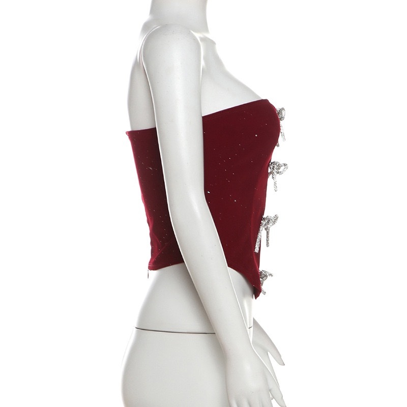 BabyMonster Ahyeon-Red Corset Bowknot Accent Top