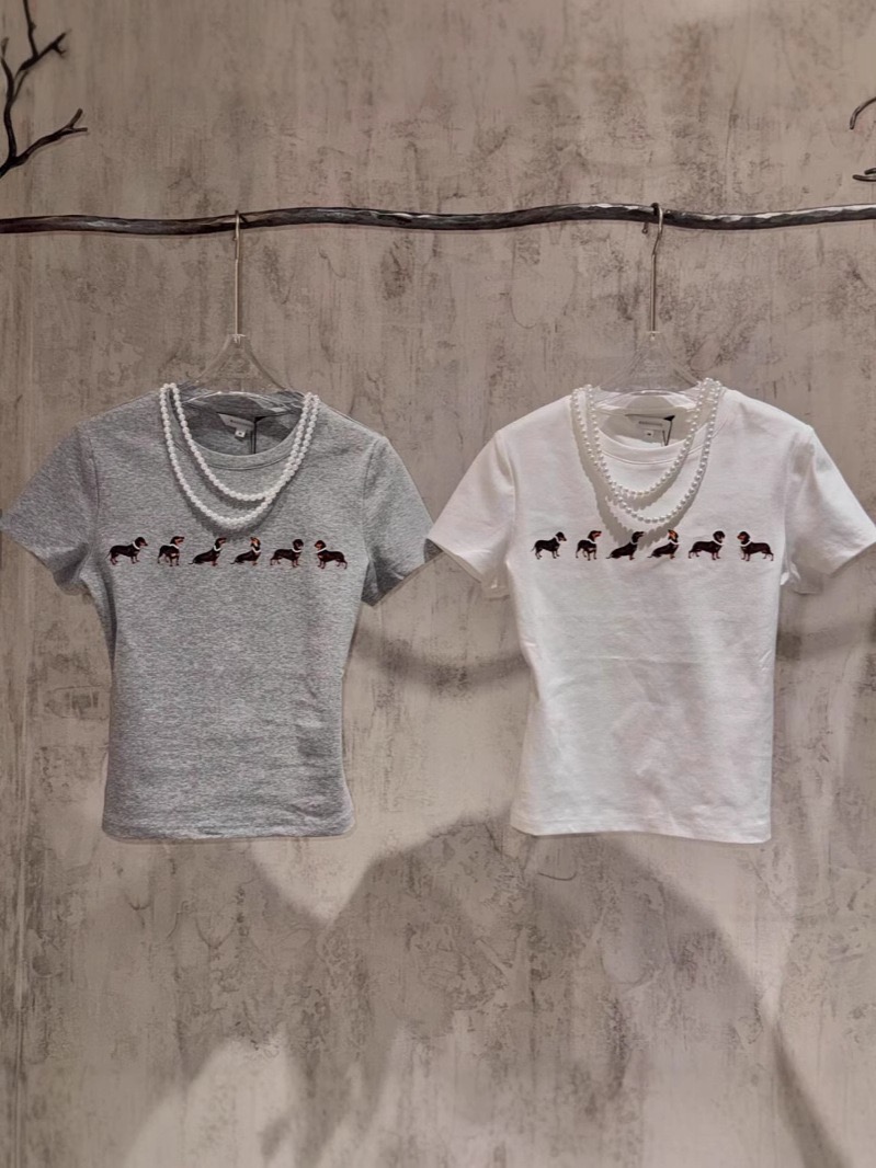 Beaded Necklace Dog Printed Stretch Short Sleeve-inspired by JENNIE for ExtraL Challenge 