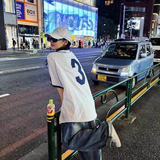 Aespa NingNing Striped Sporty Jersey  Oversized  Tee 