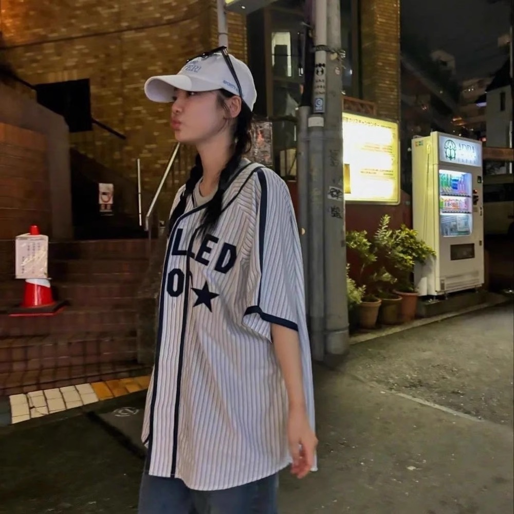 Aespa NingNing Striped Sporty Jersey  Oversized  Tee 